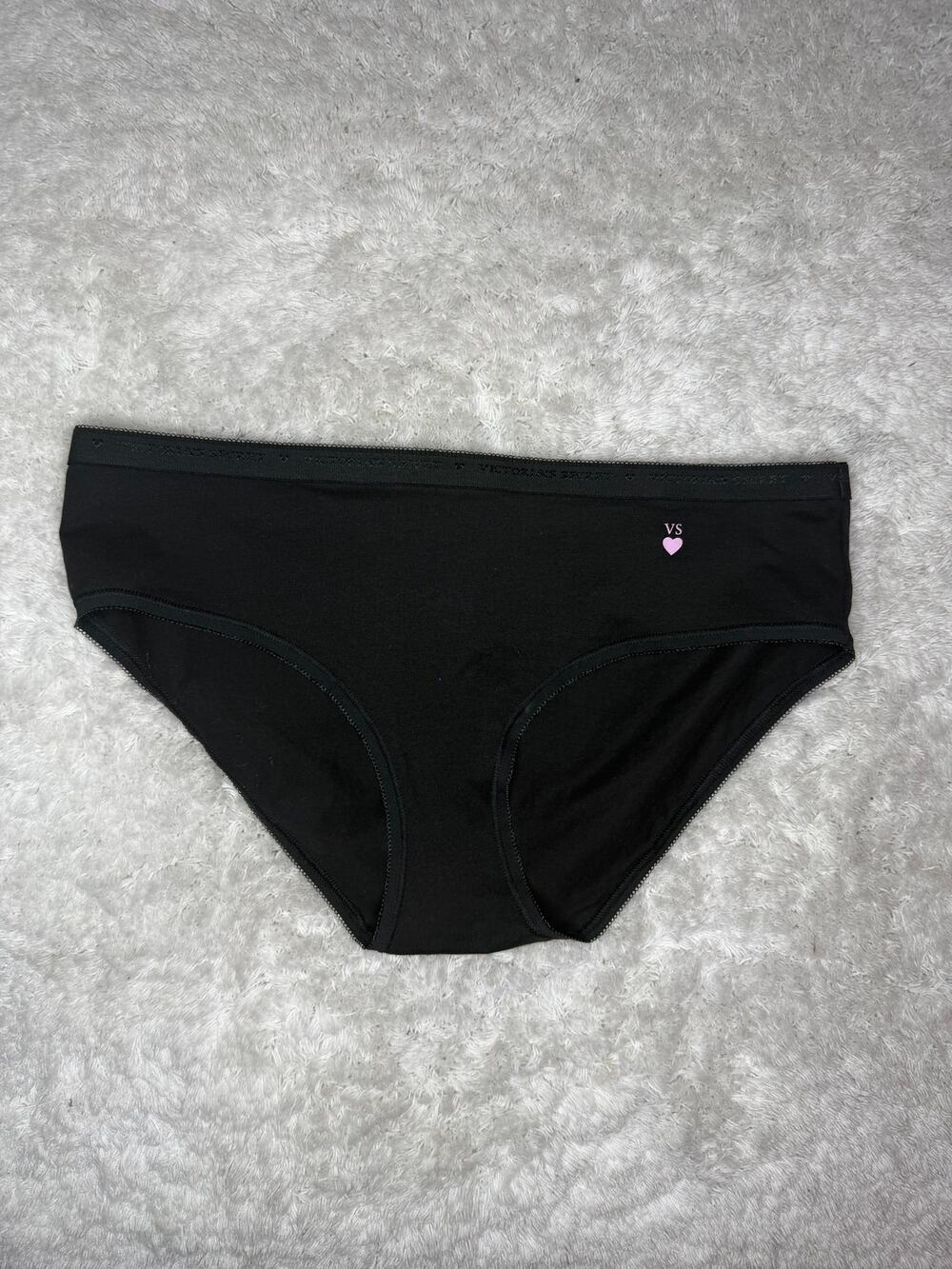 NWT Victoria’s Secret Cotton Lingerie Hiphugger Panty Black Large VS Logo